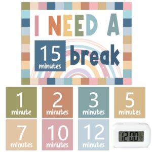 10 Pcs Boho Calm Down Corner Supplies Magnetic Calming Corner Support I Need a Break Mental Health Educational Management Tools Includes Break Card Timer for Back to School Classroom Teacher Supplies