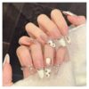 10Pcs Cat's Eye Handmade Fake Nail With Pearl Flower French Design Stiletto Almond Head Press On False Nails Manicure Kit(S-Y2)