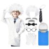 10 Pcs Mad Scientist Costume Set for Young Scientists, Halloween Mad Scientist Wig, Lab Coat, and Props for Boys and Girls Multicolor