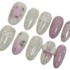 10Pcs Oval Press On Nails Pink And White Gradient Angel Wings Fake Nail Suitable For Women To Use Manicure Kit(Medium)