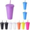10Pcs Plastic Cups with Lids and Straws, Colorful Reusable PP Plastic Cups, Cold Iced Coffee Drinking Cups, Glitter Decor, Stackable Travel Party Cups for Adults Kids