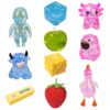 10 Pcs Squishy Toys，Squishy Pack Include Butter、Cheese、Strawberry、Duck、Cube、Axolotl、Baby、Gummy Bear、Highland Cow、Apple，Squishy Set for Relaxation and Hand Exercise（Random）