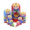 10 Piece Girl with Cherry Basket & Floral Russian Nesting Dolls Set Red Headscarf and Blue Dress Girl Wooden Nesting Dolls Kids Stacking Doll Toy for Home Decoration Christmas Birthday Party Gift