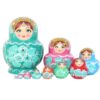 10 Pieces Colorful Floral Girl with Big-Belly Design Russian Nesting Dolls Set,Mint Green Flower Wooden Matryoshka Doll Stacking Doll Toy for Home Decoration Christmas Birthday Party Women Gift