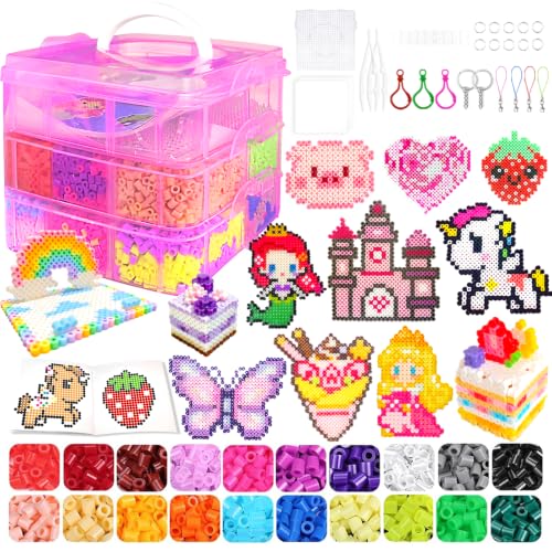11000 Fuse Beads Craft Kit with Storage Box,20 Colors 5mm Beads, Pegboards, Ironing Papers and Accessories. Arts and Crafts Set Toys Gifts for Boys & Girls Christmas Birthday.DIY Craft Gift for Kids
