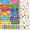 112 PCS Holiday Monthly Headliners, 12 Months of The Year Bulletin Board Decors in Different Themes, 40 Colorful Writable Round Cards, 60 Various Cutouts, Great Wall Decorations for School, Classroom