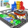 112PCS Magnetic Tiles Road Set with Vibrant Color & Ultra Magnet Strength, City Road Building Blocks Construction Toys for Toddlers Kids Ages 3-12, Creative Gifts STEM Toys for 3+ Years Old Boys Girls