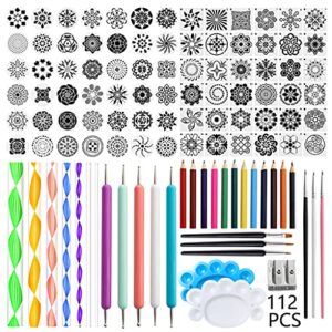 112PCS / Set Dotting Tools Painting Kit, Rock Dot Paint Stencils Art Craft Supplies with Tray Brush for Home Decor Painting Tools