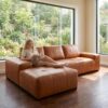 114" Modular Leather Sectional Couches with Boneless L-Shaped Chaise, Boneless Comfy Fluffy Couch with Deep Seat, Flexible Module Combination for Living Room, Apartment, Office, No Assembly