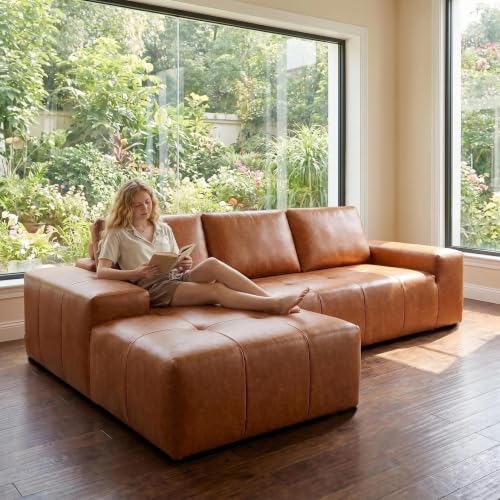 114" Modular Leather Sectional Couches with Boneless L-Shaped Chaise, Boneless Comfy Fluffy Couch with Deep Seat, Flexible Module Combination for Living Room, Apartment, Office, No Assembly