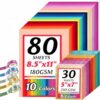 115PCS Colored Cardstock Paper Set-80 Sheets 8.5"x11" 180GSM 10-Color Cardstock and 30 Sheets 5"x7" 250GSM 6-Color Glitter Cardstock with 5 Washi Tapes