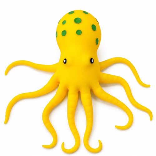 11.8 Inch Jumbo Octopus Squishy Toy,Slow-Rising Squeeze Fidget Toys Filled with Wet Soft Flour with 8 Stretchy Tentacles,Sea Animal Sensory Toy for Teens Adults, Birthday Yellow