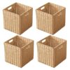 11x11x11 Cube Storage Bins Set of 4, Paper Rope Hand Woven Storage Basket with Handles, Collapsible Square Storage Cubes for Shelves, Wicker Shelf Baskets for Living Room Bedroom Organizing, Natural