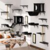 12-in-1 Cat Wall Shelves, Luxury Wall-Mounted Cat Climber Set with Condos House, Scratching Post, Bridge Ladder, Indoor Space-Saving Furniture for Kittens, Black