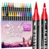 120 Colors Dual Tip Acrylic Paint Markers,Fine Tip and Brush Tip Permanent Acrylic Paint Pens For Rock Painting, Canvas, Wood, Glass, Ceramic, Fabric, Plastic, Egg, Scrapbook,Art Painting Supplies Kit