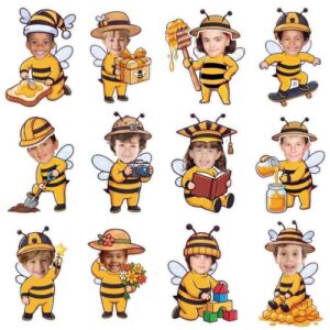 120pcs Bee Theme Cutouts Honey Bee Bulletin Board Decorations Back to School Honeybee Paper Cut-Outs Classroom Decor for Boy Girl Classroom DIY Craft Photo Kindergarten Preschool Wall Door Supplies
