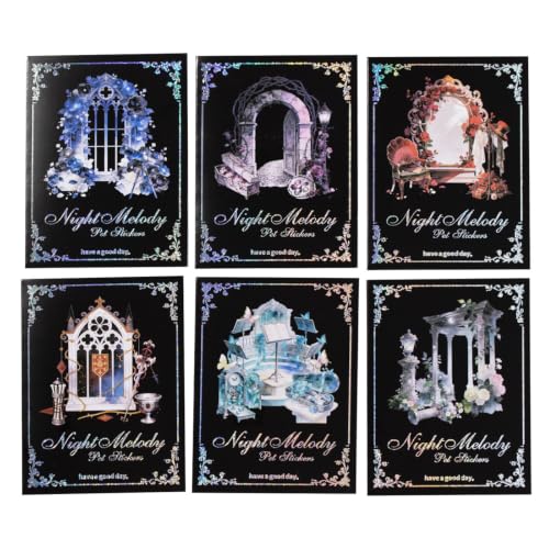 120 Pcs Gothic Scenery Stickers, 6 Packs Dark Academia Transparent PET Aesthetic Interior Scene Sticker Pack, Waterproof Room Decor Ephemera Supplies for DIY Craft Junk Journal Collage