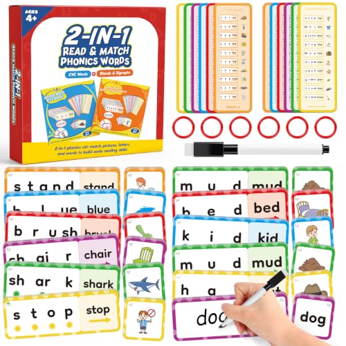 120 Words & Phonics Puzzle Cards for Kids Toddler, 2 in 1 CVC & Blends Digraphs Flash Cards, Writing & Spelling Games Back to School Supplies, Engaging Educational Tools for Kindergarten & Classroom