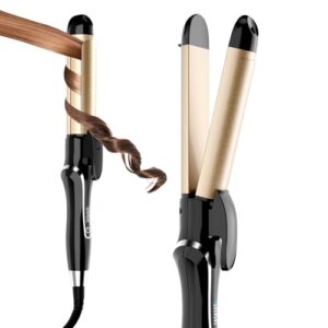1.25 Inch Curling Wand, Adjustable Temp Up to 450°F, Dual Voltage Travel 2 in 1 Curler & Straightener, Anti-Tangle Tourmaline Hair Curling Iron for All Hair Types