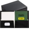 125 Pack Glossy Laminated Paper Folders with 2 Deep Pockets & Business Card Slot, Holds 100 Sheets Letter Size Papers, Two-Pocket Paper File Folders for Business, Office, School & Home (Black)