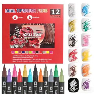 12 Colors Dual Tip Markers for Adult Coloring Books, No Bleeding Fine Pen