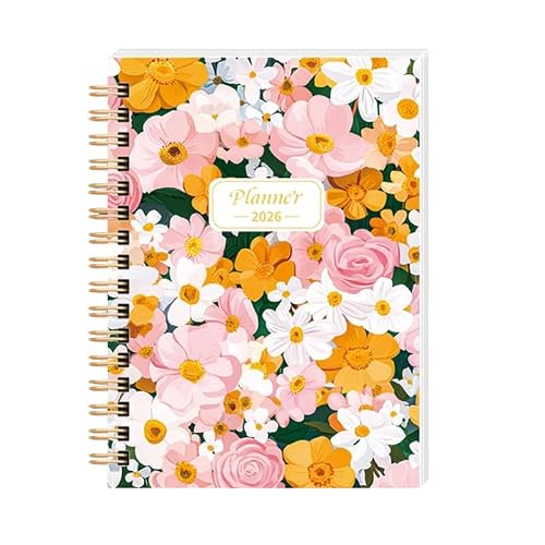 12 Month Schedule Book, 2026 Floral Wirebound Journal for Desk Planning, Classroom Notes, Workday Agenda Guide Agenda Workbook Planning Record Appointment Lesson Organizer Routine Journal Classroom