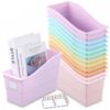 12 Pack Large Book Bins, Durable Magazine Organizer File Holder Plastic Book Storage Bins with Labels for Classroom Library Office, Desktop Organization, Bookshelf Categorization (Pastel)