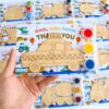 12 Pack Transportation Party Favors, DIY Wooden Painting Magnet Craft Kits