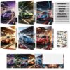 12Pcs 9”x12” Race Car Theme 2 Pocket Folders Set Racing Car File Folder with Stickers Homework Paper File Folders Back to School Supplies for Racing Classroom Office Home Teacher Student Supplies