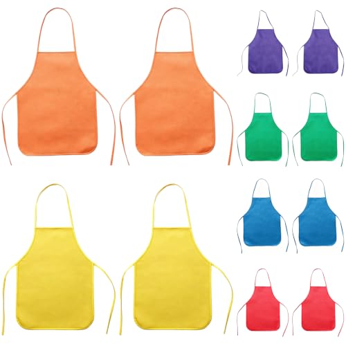 12 Pcs Aprons for Painting and Cooking Activities, Little Minds Adjustable Non-Woven Smocks, No Pockets, Tie Back Design, Easy On and Off, for Daycares, Art Classes, Parties, 6 Color Set