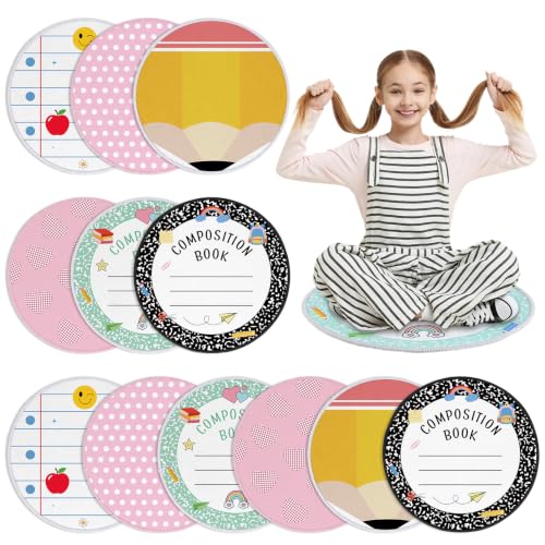 12 Pcs Carpet Circle Seats 16 Inch Round Classroom Rug Composition Notebook Classroom Rug Back to School Floor Mat Soft Non Slip Floor Cushions for Learning Centers Reading Corner Playing Areas