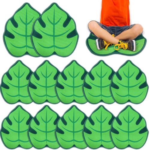 12Pcs Green Leaf Carpet Seats for Classroom 16 Inch Back to School Classroom Rug Leaf Shape Floor Mat Educational Non Slip Carpet Cushion Decor for Preschool Kindergarten Daycare Learning Playing Area