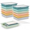 12Pcs Paper Storage Bins with Clear Latching Lid Plastic Stackable Letter Size Flat Trays File Organizer Bin for Home Classroom Office School Teacher Home Arts Crafts Organization 13x10x2in (Morandi)