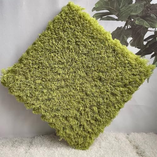 12 Pcs Plush Foam Interlocking Carpet Tiles,Soft Shaggy Fluffy Floor Area Rugs with Padding,Colorful Floor Protective Mats for Home Kids Room Playroom (White Dark Green, 11.8 x 11.8 x 0.39)
