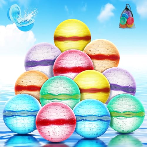 12 PCS Reusable Water Balloons, Self-Sealing Refillable Magnetic Water Balls, Pool Beach Water Toys for Boys and Girls, Outdoor Summer Toys for Kids Ages 3+