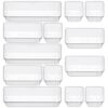 12 Piece Clear Drawer Organizer Set, 3 Sizes Bathroom Vanity Organizer Trays and Storage Bins for Makeup, Cosmetics, Jewelry, and Gadgets. Perfect for Office, Kitchen, Bedroom, Bathroom Use.