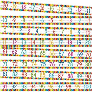 12 Pieces Number Line Bulletin Board Border Rainbow Number Border Poster -20 to 100 Number Line Strips Bulletin Board Decorations Set for Math Classes Preschool Elementary Classroom Wall Decor