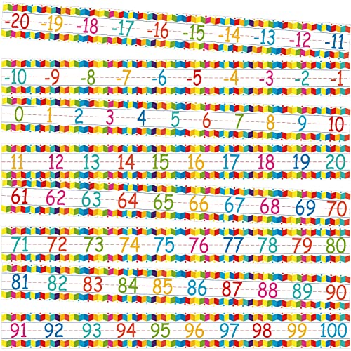 12 Pieces Number Line Bulletin Board Border Rainbow Number Border Poster -20 to 100 Number Line Strips Bulletin Board Decorations Set for Math Classes Preschool Elementary Classroom Wall Decor