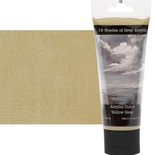 12 Shades of Grey Acrylic Paint Colors - Yellow Grey 75ml (2.5 oz.), Highly Pigmented Grey Acrylic Colors for Painting & Crafts
