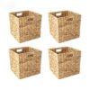 12x12in Storage Baskets,Set of 4 Water Hyacinth Baskets,Wicker Cube Baskets Laundry Organizer,Foldable Handwoven Storage Cubes,for Cube Shelf,Collapsible Laundry Baskets Pantry,Living Room,Bedroom