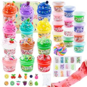 12 x 80 mL Big Slime Kit, 32 FL OZ Slime Includes 6 Butter & 6 Clear Crystal Slimes, 38 Pcs Slimes Pack with Charms & Jelly Cube Add-ins, Party Favors for Kids