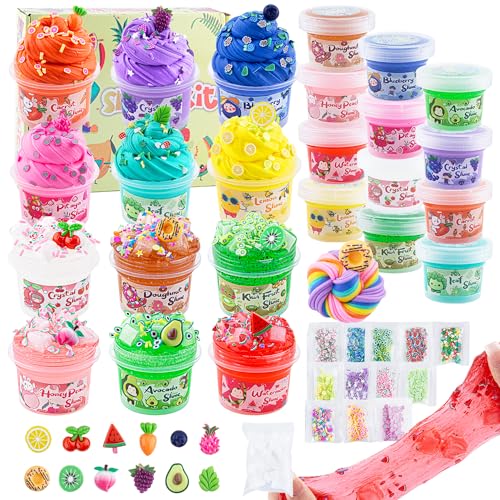 12 x 80 mL Big Slime Kit, 32 FL OZ Slime Includes 6 Butter & 6 Clear Crystal Slimes, 38 Pcs Slimes Pack with Charms & Jelly Cube Add-ins, Party Favors for Kids