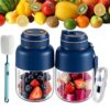 1300ML Wireless Juicer Cup, 180w Portable Wireless Juicer With 38 Blades, Usb Rechargeable Cordless Blender For Fruits Vegetables, On-The-Go Fresh Juice Cup (Blue, 2pcs)
