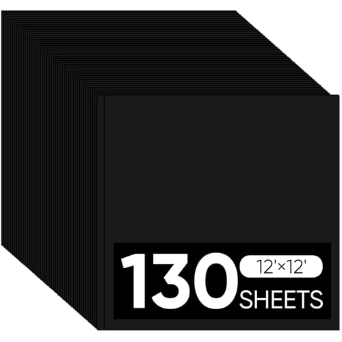 130 Sheets Black Cardstock Paper 12x12, 65lb Thick Card Stock 12x12 Bright Black Scrapbook Paper for Cricut Printer, Card Making, Invitations, Photo Albums, DIY Crafts, School Projects, Smooth Surface