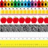 138Ft Back to School Bulletin Board Borders Pencil Crayon Apple Bulletin Board Decor Notebook Ruler Die Cut Trim Border Cutouts for First Day of School Classroom Office Home Chalkboard Wall Door Decor