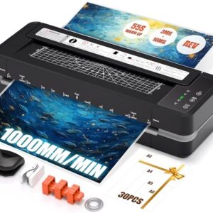 13" Heavy-Duty 4-Roller Laminator Machine, Fast 55s Warm-Up, 3-10 Mil A3/11x17 Laminating Machine, 1000mm/min Speed, Auto-Reverse Jam Prevention, Includes 30-Sheets for Office & School (Black)