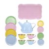 14-Piece Pretend Teapot Set Tea Party Kitchen Pretend Playset Toy Metal Kitchenware Tea Cups Dishes Accessories