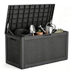 140 Gal Outdoor Storage Box Waterproof Lockable,Deck Box,Gas Lift,Black