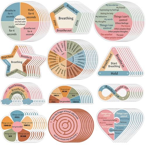 144 Pcs Breath Calm Anxiety Sensory Stickers Reusable Tactile Textured Mindfulness Sticker Fidget Silent Adhesive Sensory Strips for Christmas School Office Adult Teen Tension Student Classroom Supply
