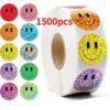 1500 Pcs Holographic Glitter Smiley Face Stickers Roll, 1 Inch, 10 Colors, for Rewards, Gifts, and Holiday Decorations